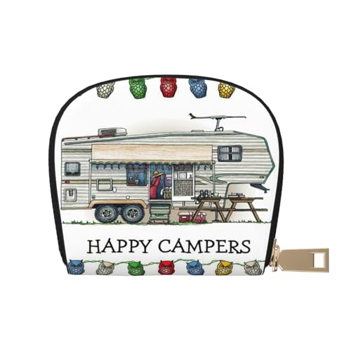 JEJEA Kreditkartenetui mit Aufdruck "Happy Camper", kleiner Kartenhalter mit Reißverschluss, Leder-Kartenhalter, weiß, Einheitsgröße von JEJEA