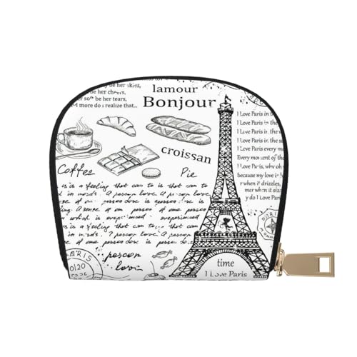 JEJEA Kreditkartenetui mit Eiffelturm-Motiv, kleines Kartenetui mit Reißverschluss, Kartenhalter aus Leder, weiß, Einheitsgröße von JEJEA