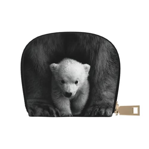 JEJEA Kreditkartenetui mit Eisbär-Aufdruck, kleines Kartenetui mit Reißverschluss, Leder-Kartenhalter, weiß, Einheitsgröße von JEJEA