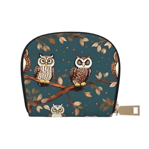 JEJEA Kreditkartenetui mit Eulen auf Baumzweigen, kleiner Kartenhalter mit Reißverschluss, Leder-Kartenhalter, weiß, Einheitsgröße von JEJEA