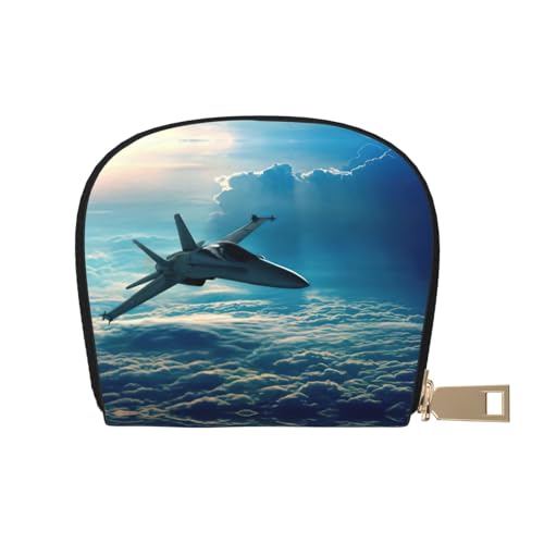 JEJEA Kreditkartenetui mit Flugzeug-Motiv "Fighter Jets", kleiner Kartenhalter mit Reißverschluss, Leder-Kartenhalter, weiß, Einheitsgröße von JEJEA