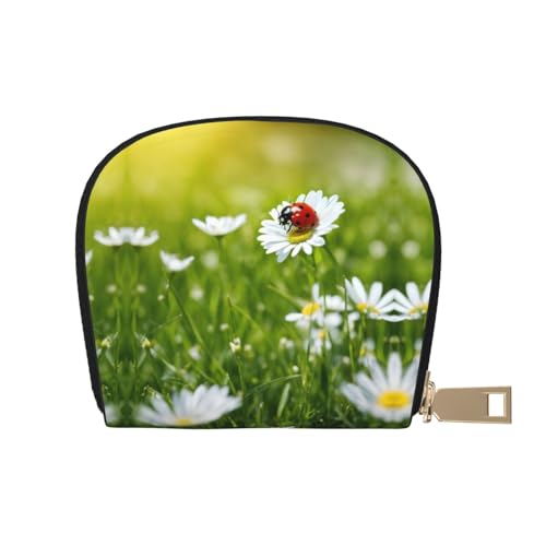 JEJEA Kreditkartenetui mit Marienkäfer-Motiv, kleines Kartenetui mit Reißverschluss, Leder-Kartenhalter, weiß, Einheitsgröße von JEJEA