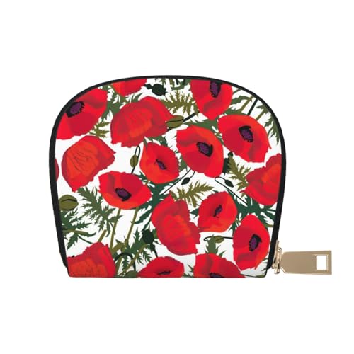 JEJEA Kreditkartenetui mit Mohnblumenmuster, kleiner Kartenhalter mit Reißverschluss, Leder-Kartenhalter, weiß, Einheitsgröße von JEJEA