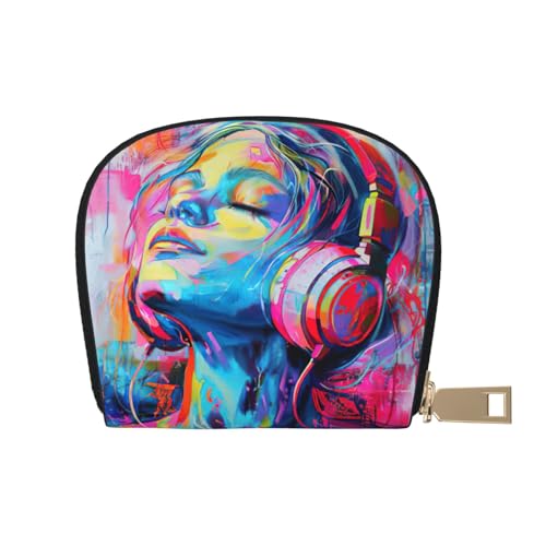 JEJEA Kreditkartenetui mit Musikdruck, kleines Kartenetui mit Reißverschluss, Leder-Kartenhalter, weiß, Einheitsgröße von JEJEA