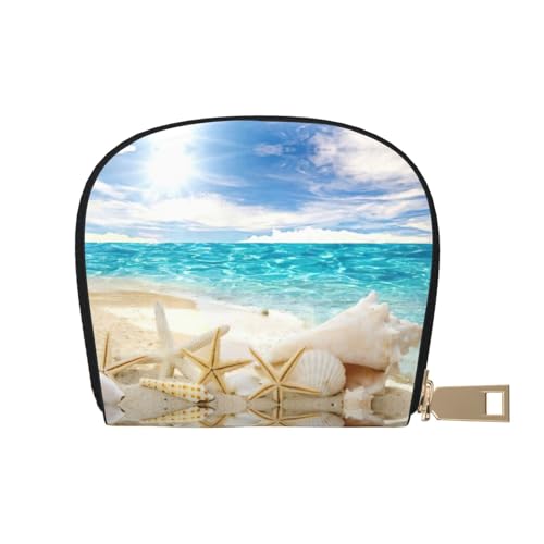 JEJEA Kreditkartenetui mit Ozean-Strand-Aufdruck, kleines Kartenetui mit Reißverschluss, Leder-Kartenhalter, weiß, Einheitsgröße von JEJEA