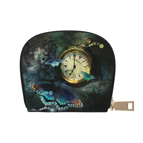 JEJEA Kreditkartenetui mit Schmetterlings-Uhren-Aufdruck, kleines Kartenetui mit Reißverschluss, Leder-Kartenhalter, weiß, Einheitsgröße von JEJEA