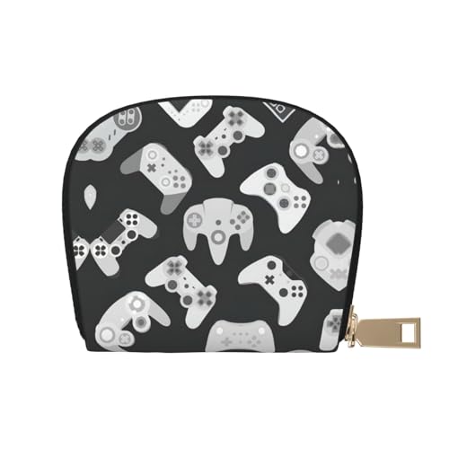 JEJEA Kreditkartenetui mit Spiel-Controller-Aufdruck, kleiner Kartenhalter mit Reißverschluss, Leder-Kartenhalter, weiß, Einheitsgröße von JEJEA