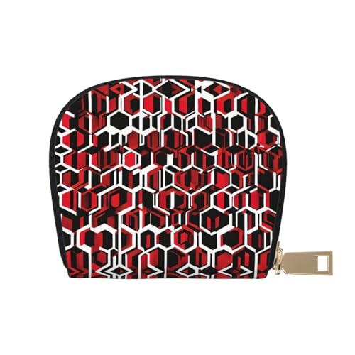 JEJEA Kreditkartenetui mit abstraktem geometrischem Muster, kleiner Kartenhalter mit Reißverschluss, Leder-Kartenhalter, weiß, Einheitsgröße von JEJEA