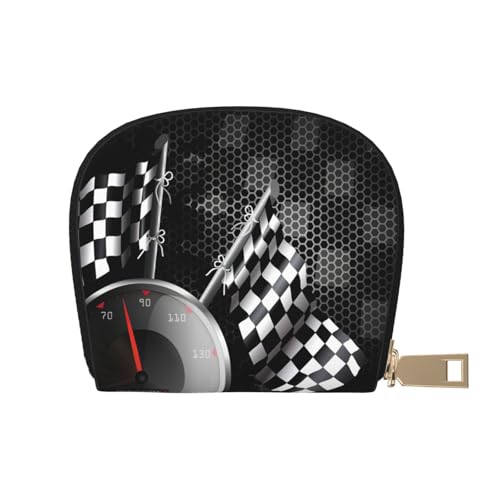 JEJEA Kreditkartenetui mit karierter Flagge, Rennmuster, kleines Kartenetui mit Reißverschluss, Leder-Kartenhalter, weiß, Einheitsgröße von JEJEA