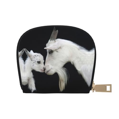 JEJEA Kreditkartenetui mit niedlichem Ziegen-Baby mit Mutter-Aufdruck, kleines Kartenetui mit Reißverschluss, Leder-Kartenhalter, weiß, Einheitsgröße von JEJEA