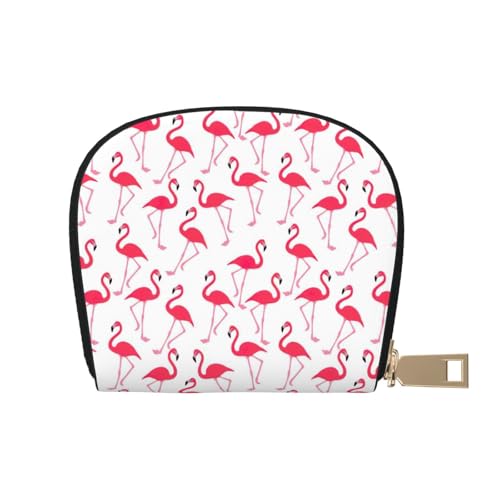 JEJEA Kreditkartenetui mit pinkem Flamingo-Muster, kleiner Kartenhalter mit Reißverschluss, Leder-Kartenhalter, weiß, Einheitsgröße von JEJEA