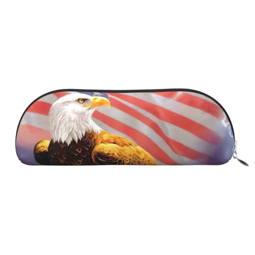 JEJEA Leder-Federmäppchen mit Adler und USA-Flagge, mit Reißverschluss, Federmäppchen, Federmäppchen, Make-up-Kosmetiktasche, silber, Einheitsgröße, Kulturbeutel von JEJEA