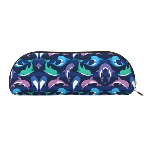 JEJEA Leder-Federmäppchen mit Delfin-Druck, mit Reißverschluss, Federmäppchen, Federmäppchen, Make-up-Kosmetiktasche, gold, Einheitsgröße, Kulturbeutel von JEJEA