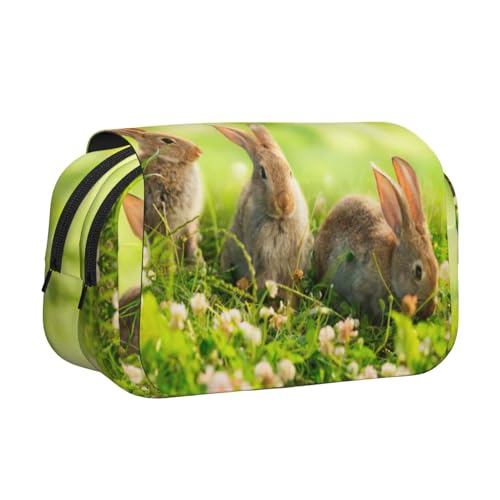 JEJEA Lustiges Federmäppchen mit Kaninchen-Aufdruck, Federmäppchen, Halter für Bleistifte, Make-up, Mehrzweck-Organizer-Box für Erwachsene, Schwarz , Einheitsgröße, Kulturbeutel von JEJEA