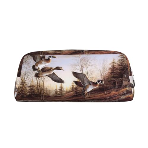 JEJEA Mallard Duck Federmäppchen aus Leder, großes Fassungsvermögen, Schreibwaren, Stifttasche, vielseitige Make-up-Tasche, silber, Einheitsgröße, Kulturbeutel von JEJEA