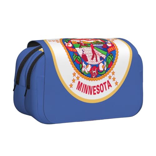JEJEA Minnesota Federmäppchen mit Staatsflaggen-Druck, Federmäppchen, Halter für Bleistifte, Make-up, Mehrzweck-Organizer-Box für Erwachsene, Schwarz , Einheitsgröße, Kulturbeutel von JEJEA
