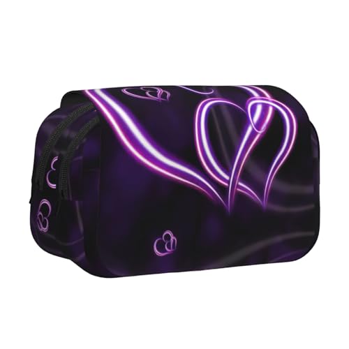 JEJEA Modisches Federmäppchen mit Herz-Aufdruck, für Bleistifte, Make-up, Mehrzweck-Organizer-Box für Erwachsene, Violett, Schwarz , Einheitsgröße, Kulturbeutel von JEJEA