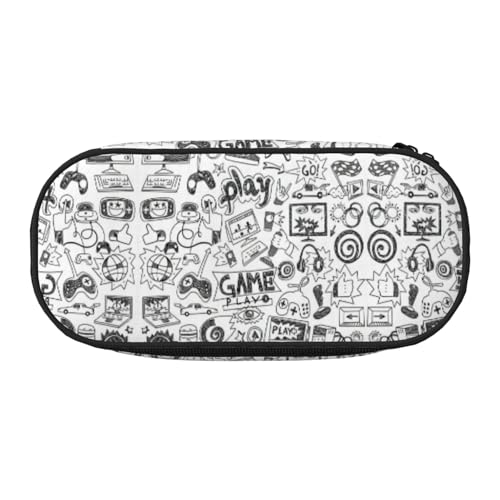 JEJEA Monochromes Federmäppchen im Skizzenstil, Gaming-Druck, große Kapazität, große Aufbewahrung, hohe Kapazität, Beutelhalter, Box, Schwarz , Einheitsgröße, Taschen-Organizer von JEJEA
