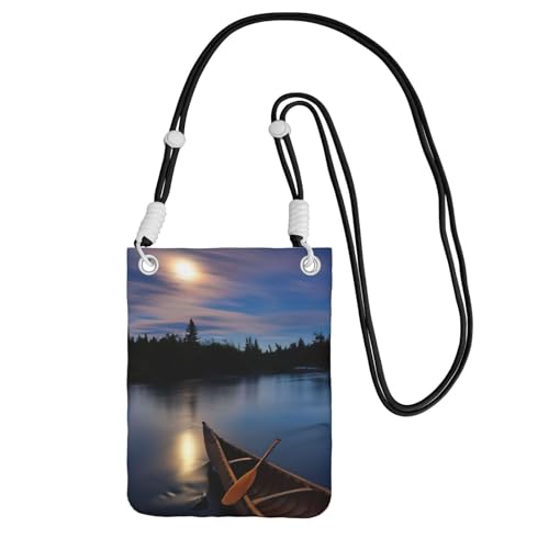 JEJEA Moonlit Kanu Allagash River Print Crossbody Handytasche für Damen und Herren, verstellbarer Riemen, Handygeldbörse, für Reisen und Einkaufen, Schwarz , Einheitsgröße JEJEA Moonlit Kanu Allagash River Print Crossbody Handytasche für Damen und Herren, verstellbarer Riemen, Handygeldbörse, für Reisen und Einkaufen, Schwarz , Einheitsgröße von JEJEA