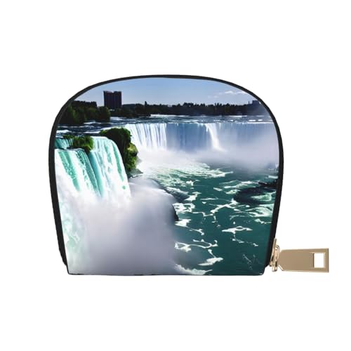 JEJEA Niagara Kreditkartenetui mit Herbstdruck, kleines Kartenetui mit Reißverschluss, Leder-Kartenhalter, weiß, Einheitsgröße von JEJEA