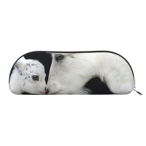 JEJEA Niedliches Federmäppchen aus Leder mit Ziegenmutter, Reißverschluss, Federmäppchen, Federmäppchen, Kosmetiktasche, Silber, One Size, Kulturbeutel von JEJEA