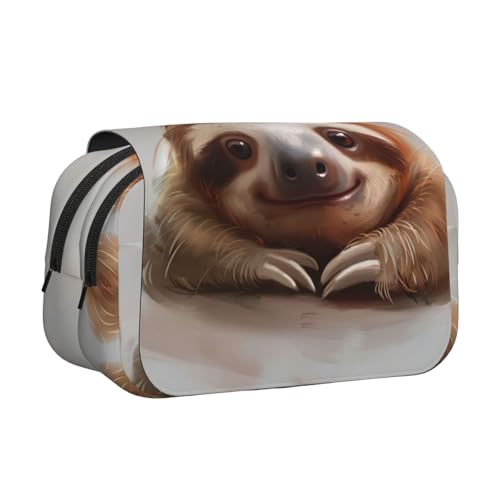 JEJEA Niedliches Federmäppchen mit Faultier-Aufdruck, Federmäppchen, Halter für Bleistifte, Make-up, Mehrzweck-Organizer-Box für Erwachsene, Schwarz , Einheitsgröße, Kulturbeutel von JEJEA