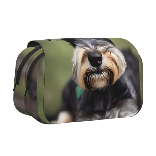 JEJEA Niedliches Federmäppchen mit Schnauzer-Aufdruck, Federmäppchen, Halter für Bleistifte, Make-up, Mehrzweck-Organizer-Box für Erwachsene, Schwarz , Einheitsgröße, Kulturbeutel von JEJEA