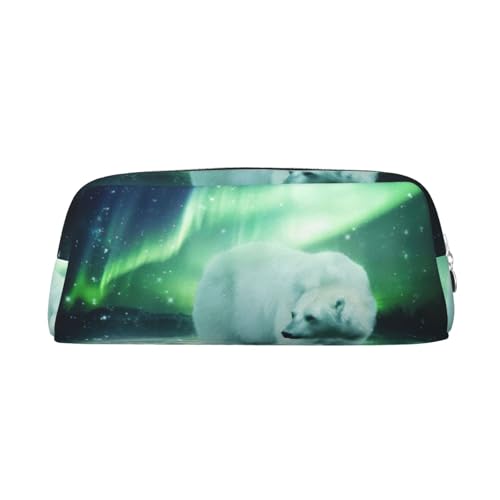 JEJEA Northern Lights Federmäppchen mit Eisbär-Aufdruck, großes Fassungsvermögen, Federmäppchen, Schreibwaren, Stifttasche, vielseitige Make-up-Tasche, silber, Einheitsgröße, Kulturbeutel von JEJEA