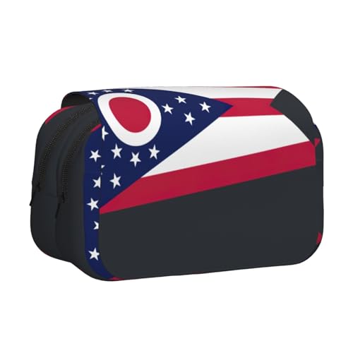 JEJEA Ohio Federmäppchen mit Staatsflaggen-Druck, Federmäppchen, Halter für Bleistifte, Make-up, Mehrzweck-Organizer-Box für Erwachsene, Schwarz , Einheitsgröße, Kulturbeutel von JEJEA