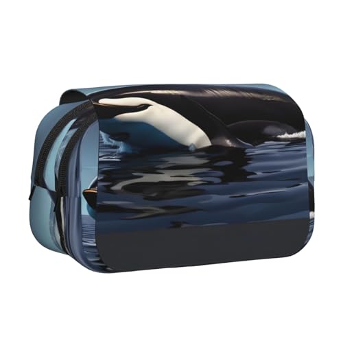 JEJEA Orca Killer-Wal-Aufdruck, Federmäppchen, Federmäppchen, Halter für Bleistifte, Make-up, Mehrzweck-Organizer-Box für Erwachsene, Schwarz , Einheitsgröße, Kulturbeutel von JEJEA