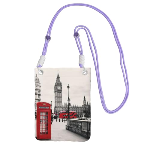 JEJEA Red Phone Booth London Street Print Crossbody Handytasche für Damen und Herren, verstellbarer Riemen, Handygeldbörse, für Reisen und Einkaufen, violett, Einheitsgröße JEJEA Red Phone Booth London Street Print Crossbody Handytasche für Damen und Herren, verstellbarer Riemen, Handygeldbörse, für Reisen und Einkaufen, violett, Einheitsgröße von JEJEA