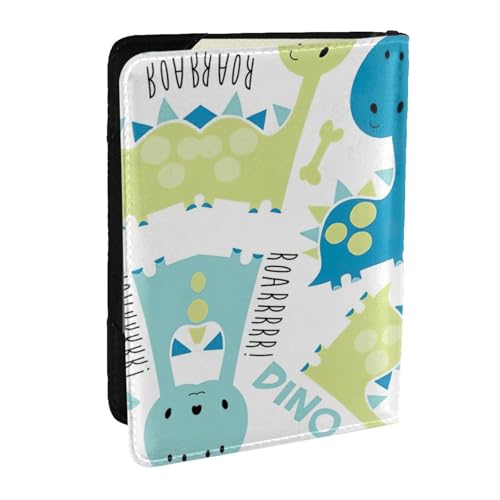 JEJEA Reise-Organizer mit niedlichem Dinosaurier-Druck, Kreditkartenetui, Reisepasshülle, Brieftasche, für Reisen, Schwarz , Einheitsgröße von JEJEA