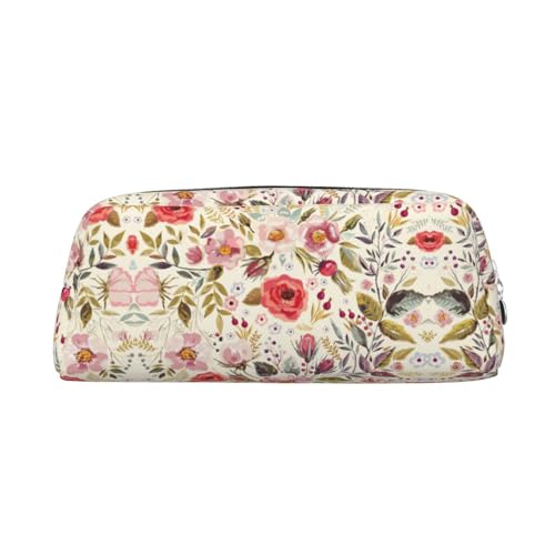 JEJEA Rustikales Federmäppchen aus Leder mit Rosen-Blumendruck, großes Fassungsvermögen, Schreibwaren, Stiftetasche, vielseitige Make-up-Tasche, silber, Einheitsgröße, Kulturbeutel von JEJEA