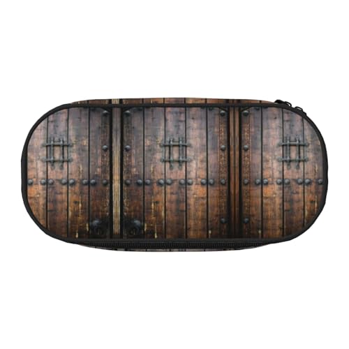 JEJEA Rustikales Federmäppchen mit Holztür-Aufdruck, große Kapazität, große Aufbewahrung, hohe Kapazität, Beutelhalter, Organizer, Schwarz , Einheitsgröße, Taschen-Organizer von JEJEA