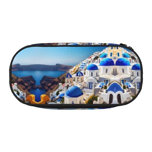 JEJEA Santorini Federmäppchen mit griechischer Insel und Meerblick, großes Fassungsvermögen, große Kapazität, Tasche, Beutel, Organizer, Box, Schwarz , Einheitsgröße, Taschen-Organizer von JEJEA