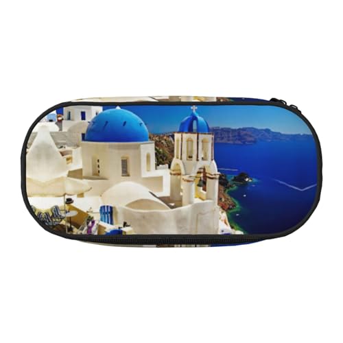 JEJEA Santorini Federmäppchen mit griechischer Insel und Meerblick, großes Fassungsvermögen, große Kapazität, Tasche, Beutel, Organizer, Box, Schwarz , Einheitsgröße, Taschen-Organizer von JEJEA