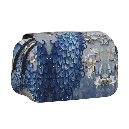 JEJEA Schönes Federmäppchen mit Pfauen-Aufdruck, Federmäppchen, Halter für Bleistifte, Make-up, Mehrzweck-Organizer-Box für Erwachsene, Schwarz , Einheitsgröße, Kulturbeutel von JEJEA