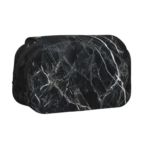 JEJEA Schwarzes Federmäppchen mit Marmor-Aufdruck, Federmäppchen, Halter für Bleistifte, Make-up, Mehrzweck-Organizer-Box für Erwachsene, Schwarz , Einheitsgröße, Kulturbeutel von JEJEA