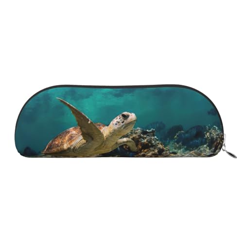 JEJEA Sea Turtle1 Federmäppchen aus Leder mit Reißverschluss, Federmäppchen, Federmäppchen, Federmäppchen, Make-up-Kosmetiktasche, silber, Einheitsgröße, Kulturbeutel von JEJEA