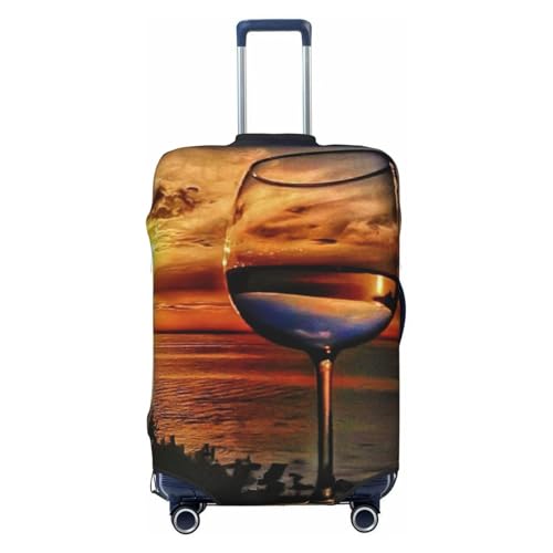 JEJEA Sonnenuntergang Weinglas-Druck, Kofferabdeckung, Schutz, Reisegepäckabdeckung, Koffer, waschbar, kratzfest, Schwarz , M von JEJEA