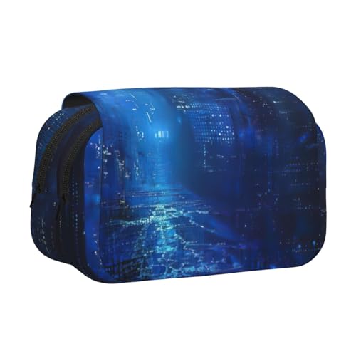 JEJEA The Blue Binary Print Federmäppchen für Bleistifte, Make-up, Mehrzweck-Organizer-Box für Erwachsene, Schwarz , Einheitsgröße, Kulturbeutel von JEJEA