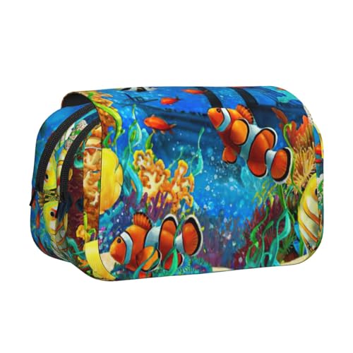 JEJEA The Underwater World Federmäppchen mit tropischem Fisch-Druck, Stifteetui, Halter für Bleistifte, Make-up, Mehrzweck-Organizer-Box für Erwachsene, Schwarz , Einheitsgröße, Kulturbeutel von JEJEA