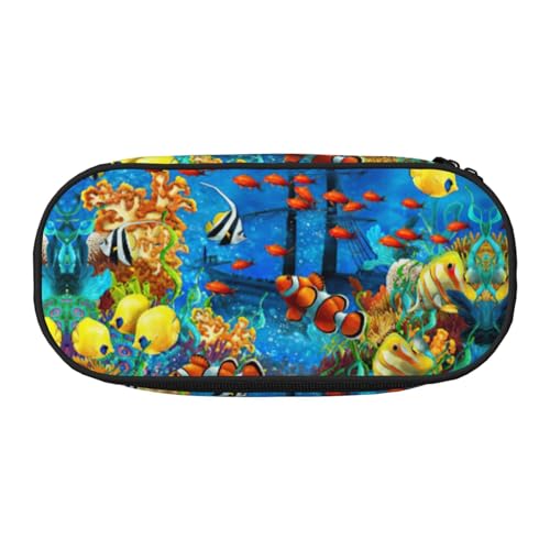JEJEA The Underwater World Federmäppchen mit tropischem Fisch-Druck, großes Fassungsvermögen, große Aufbewahrung, hohe Kapazität, Beutel, Beutel, Organizer, Box, Schwarz , Einheitsgröße, von JEJEA