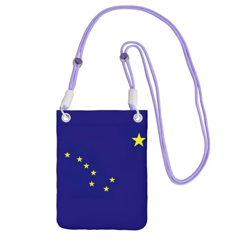 JEJEA Umhängetasche mit Alaska-Staatsflagge, für Damen und Herren, verstellbarer Riemen, Handygeldbörse, für Reisen und Einkaufen, violett, Einheitsgröße JEJEA Umhängetasche mit Alaska-Staatsflagge, für Damen und Herren, verstellbarer Riemen, Handygeldbörse, für Reisen und Einkaufen, violett, Einheitsgröße von JEJEA