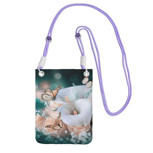 JEJEA Umhängetasche mit Blumen- und Schmetterlings-Aufdruck, für Damen und Herren, verstellbarer Riemen, für Reisen, Einkaufen, violett, Einheitsgröße JEJEA Umhängetasche mit Blumen- und Schmetterlings-Aufdruck, für Damen und Herren, verstellbarer Riemen, für Reisen, Einkaufen, violett, Einheitsgröße von JEJEA