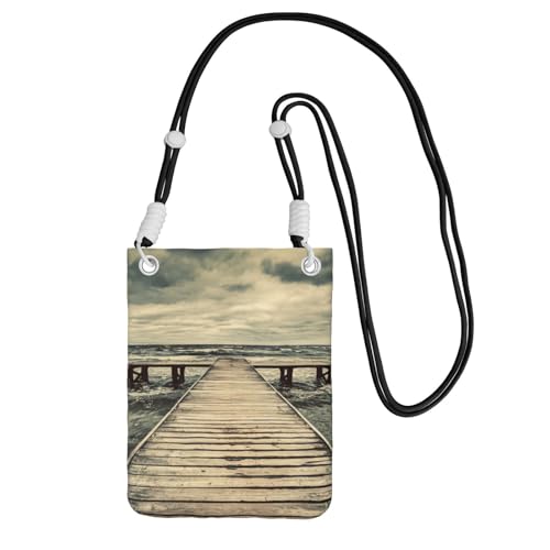 JEJEA Umhängetasche mit Coastal Pier Print, für Damen und Herren, verstellbarer Riemen, Handygeldbörse, für Reisen und Einkaufen, Schwarz , Einheitsgröße JEJEA Umhängetasche mit Coastal Pier Print, für Damen und Herren, verstellbarer Riemen, Handygeldbörse, für Reisen und Einkaufen, Schwarz , Einheitsgröße von JEJEA