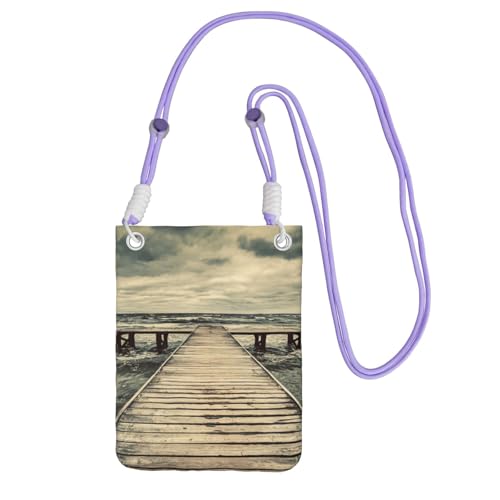 JEJEA Umhängetasche mit Coastal Pier Print, für Damen und Herren, verstellbarer Riemen, Handygeldbörse, für Reisen und Einkaufen, violett, Einheitsgröße JEJEA Umhängetasche mit Coastal Pier Print, für Damen und Herren, verstellbarer Riemen, Handygeldbörse, für Reisen und Einkaufen, violett, Einheitsgröße von JEJEA