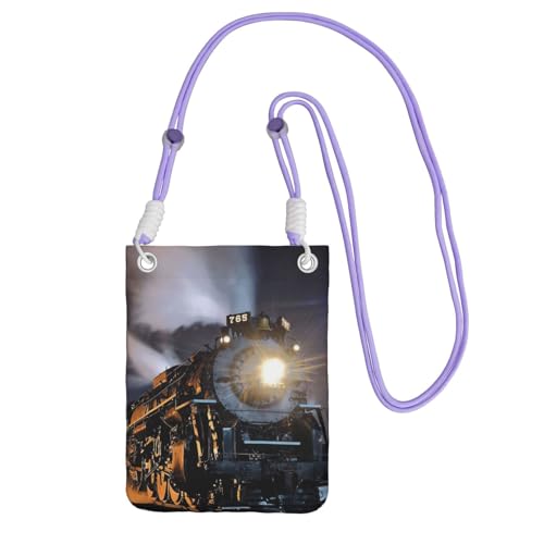 JEJEA Umhängetasche mit Dampfzug-Druck, für Damen und Herren, verstellbarer Riemen, Handygeldbörse, für Reisen und Einkaufen, violett, Einheitsgröße JEJEA Umhängetasche mit Dampfzug-Druck, für Damen und Herren, verstellbarer Riemen, Handygeldbörse, für Reisen und Einkaufen, violett, Einheitsgröße von JEJEA