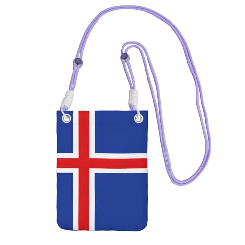 JEJEA Umhängetasche mit Island-Flagge für Damen und Herren, verstellbarer Riemen, Handygeldbörse, für Reisen und Einkaufen, violett, Einheitsgröße JEJEA Umhängetasche mit Island-Flagge für Damen und Herren, verstellbarer Riemen, Handygeldbörse, für Reisen und Einkaufen, violett, Einheitsgröße von JEJEA