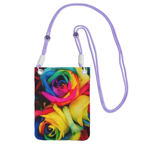 JEJEA Umhängetasche mit Regenbogen-Rosen-Druck, für Damen und Herren, verstellbarer Riemen, für Reisen, Einkaufen, violett, Einheitsgröße JEJEA Umhängetasche mit Regenbogen-Rosen-Druck, für Damen und Herren, verstellbarer Riemen, für Reisen, Einkaufen, violett, Einheitsgröße von JEJEA